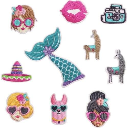 50pcs/Lot cartoon girl mermaid Embroidery Patches Letters Clothing Decoration Accessories Diy Iron Heat Transfer Applique