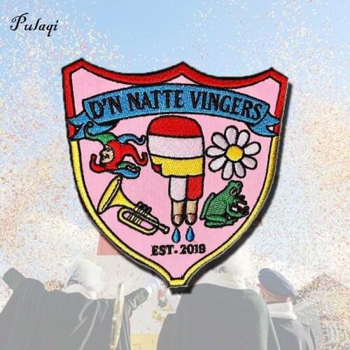 Pulaqi Embroidery Frogs Patches For Clothes Iron-on Patch Badges Oeteldonk Carnival For Netherland Frog Applique Accessory Decor