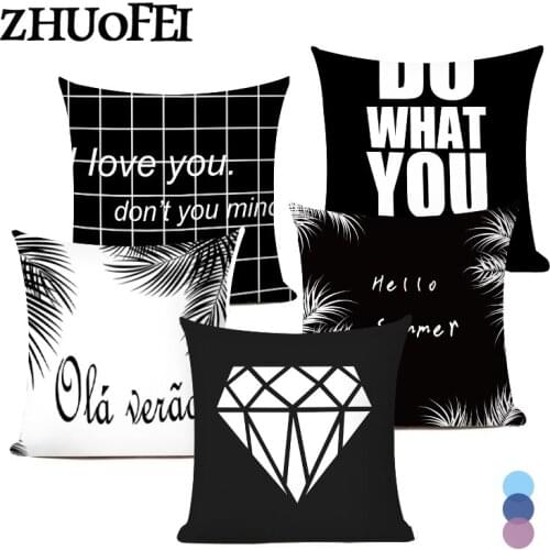 Black White Letter Geometric Print Cushion Cover Simple Modern Style Home Decor Pillow Cases Car Accessories Throw Pillows C0022