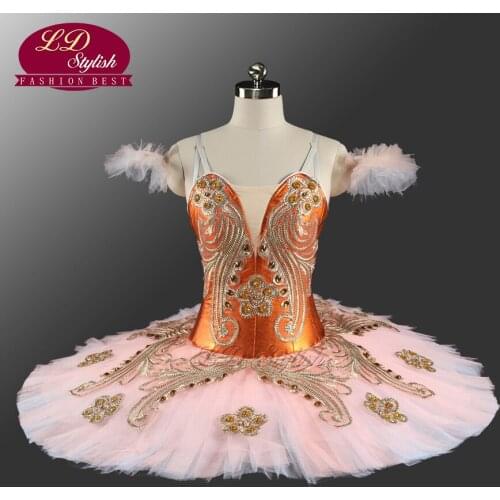 2017 New Professional Ballet Tutu Costume YAGP Competition Tutus For Girls Orange Classical Ballet Tutu Stage Costume LD0068