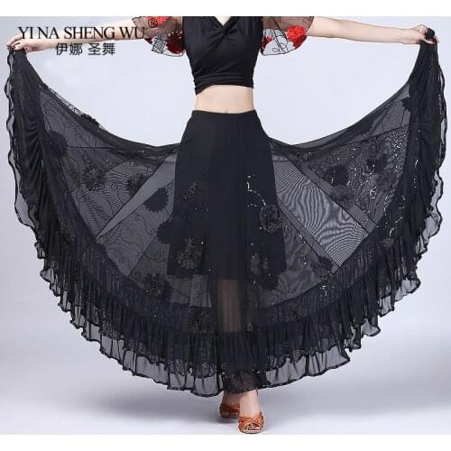 New Women Modern Dancing Costume Flamenco Waltz Ballroom Dance Skirt Classical Competition Layered Big Swing Spanish Skirts