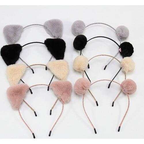 Fashion Plush Cat Ear Hairband Solid Color Thin Rim Headband Panda Ear Hair Accessories For Women Sweet Girls Party Hair Hoop