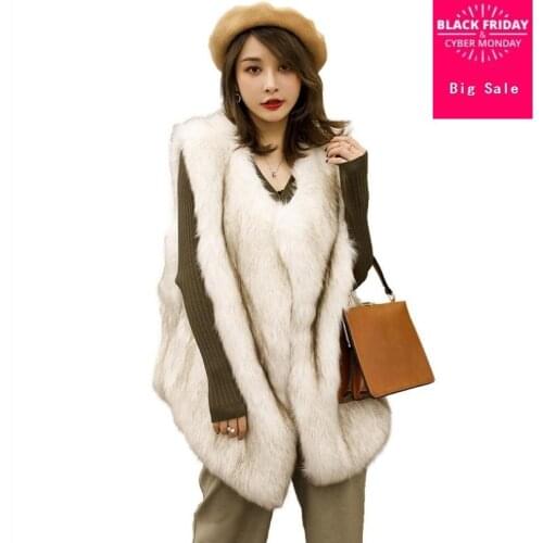 Autumn Winter fashion women Faux fox fur coat waistcoat open stitch V-neck patchwork fake fur coat vest sleeveless outwear L1428