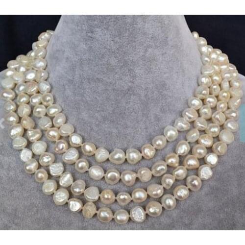 64 inches Long Pearl Necklace AA 8-9MM White Baroque Freshwater Pearl Necklace Fashion Ladys Wedding Party Gift Jewelry