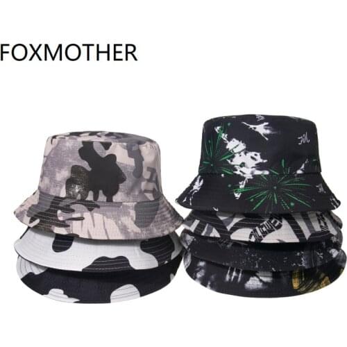 FOXMOTHER New Fashion Punk Black White Cow Graffiti Bucket Hats Outdoor Fishing Caps Gorras Men Summer 2021 Hip Hop Bob