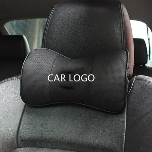 KKYSYELVA 2PC Genuine Leather Bone-Shaped Car Seat Pillow Neck Rest Headrest Comfortable Black Cushion Pad custom Logo Pattern