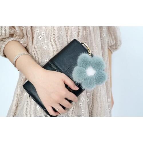 Genuine fur Bag Charm Luxury Fluffy Real Mink Fur Keychain Cute Flower Key Chain Metal Ring Pendant Vintage bag accessories K21