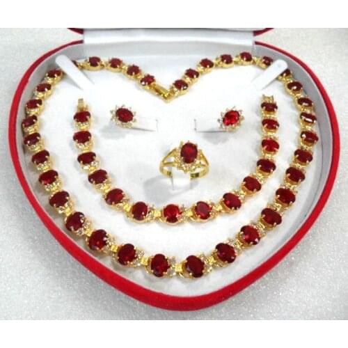 Prett Womens Wedding charm noble red zircon necklace earring bracelet and ring jewelry sets