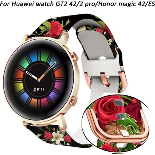 20mm Printing Silicone Band Strap For Honor magic watch 42/ES Watch band Correa For Huawei GT2 42/2 pro Replacement Accessories