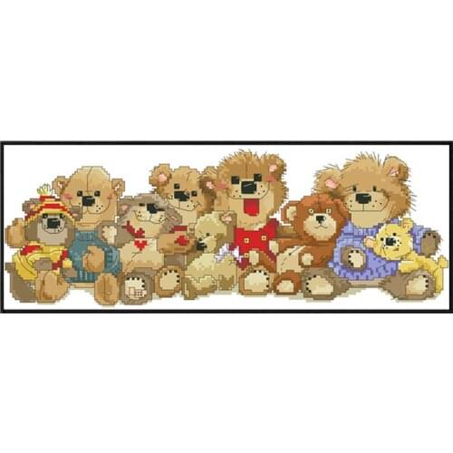 Happy Bear Family Patterns Cross Stitch Kits Printed Canvas Embroidery Sets 11CT 14CT DIY Handmade Needlework Crafts Home Decor