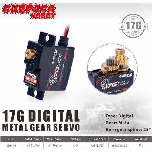 Surpass Hobby Micro Mini Servos S0017M 17g Metal Gear 3.5KG Servo for RC 1/18 1/16 Helicoper Airplane Truck Car ship Boat Robot