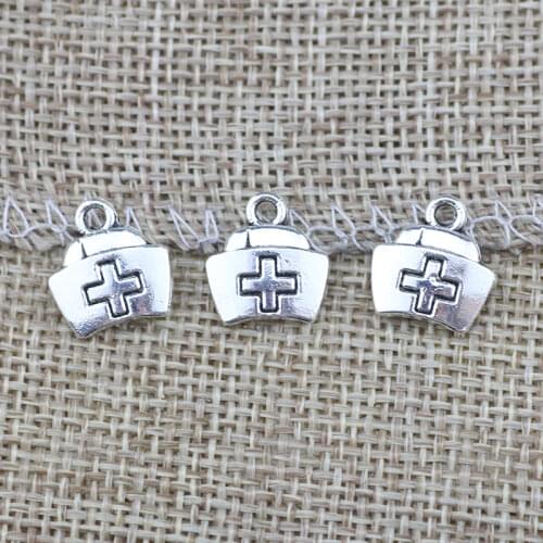 20 Pieces 13x12mm Antique Silver Color Nurse Hat Charms Medical Bracelet for DIY Jewelry Making