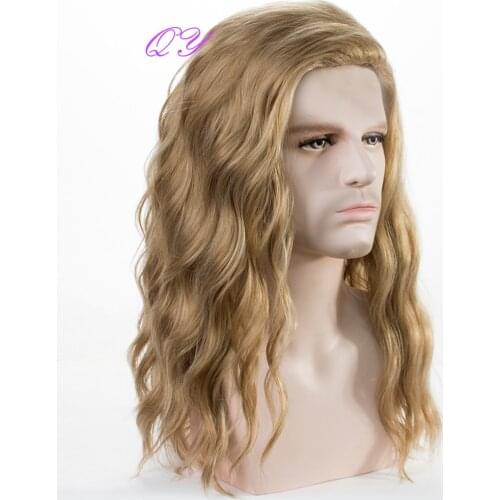 Synthetic Long blonde Wavy Water Ripple Hair Wigs For Men Curly Natural Wig Adjustable Size Suitable for Daily Wear Man Hair Wig