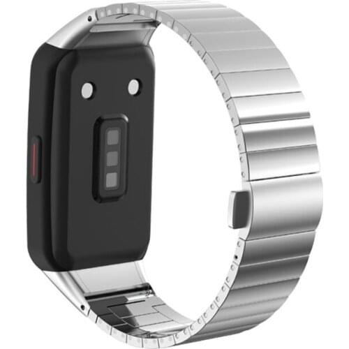 Replacement Strap For -Huawei Honor Band 6 Smart Watch Double Snap Buckle Three Beads Solid Stainless Steel Strap Fashio