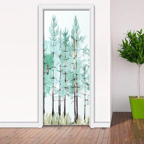 Modern Simple Tree Pattern 3D Door Wallpaper Home Decor Living Room Bedroom Door Sticker PVC Waterproof Mural Sticker Wall paper