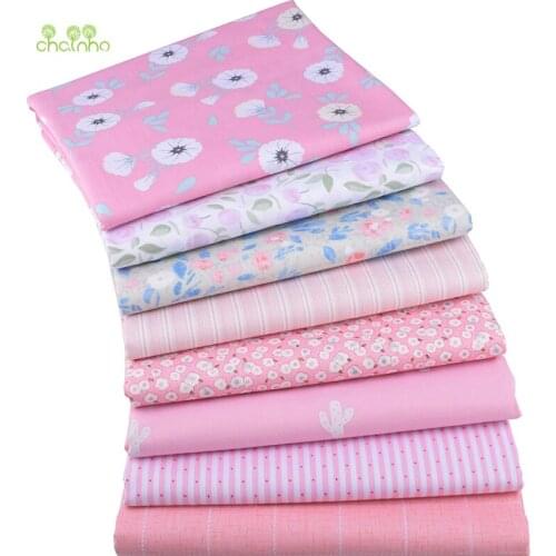 Chainho,Light Pink Floral Series,Printed Twill Cotton Fabric,Patchwork Cloth For DIY Sewing & Quilting Baby&Child Material,CC324