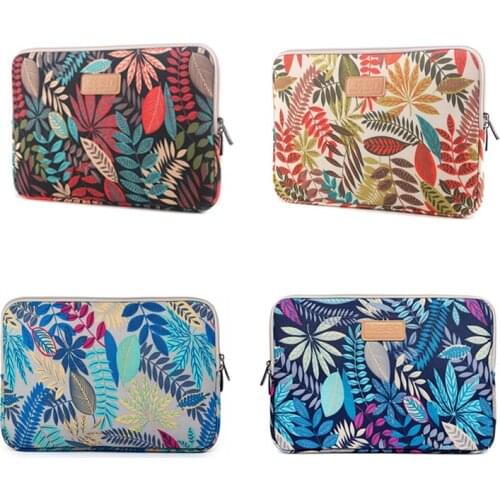 Fashion Waterproof Canvas Colorful Leaves Laptop Sleeve Bag Computer Bag Leisurely Notebook Liner Bag for Macbook Air Pro Retina