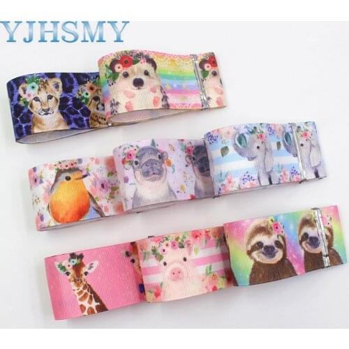 YJHSMY I-19906-2069,10 yards,38 mm Cute animal ribbon heat transfer printing grosgrain, gift packaging DIY material