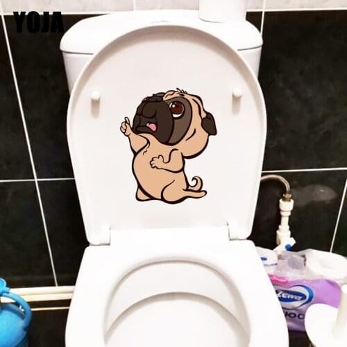 YOJA 19.4×23.3CM Dancing Pug Fashion Home Room Wall Decoration Cartoon WC Toilet Stickers T1-3069