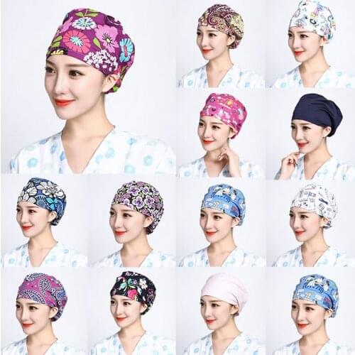 Printing Cap Women Scrub Cap Veterinarian Work Caps Cotton Work Salon Hat for Women Men Staff Member Chef Waiter High Quality