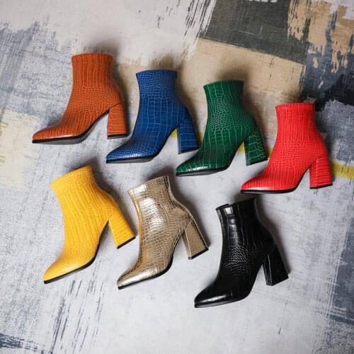 2020 New Winter 7 colors High Quality Women Ankle Boots Zip Pointed Toe High Heels Female Boots Party Shoes Women boots