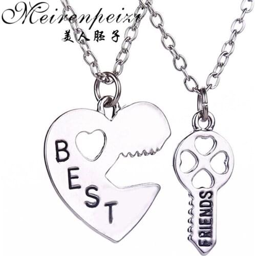 Best Friends Necklace Bff Key Open Heart Silver Plated Pendant Necklaces For Couple Lovers Friend Statement Necklace Jewelry