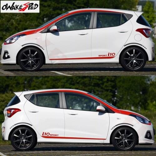 1set Car Styling Side Skirt Decor Stickers For-Hyundai i10 2014-2017 Racing Sport Stripes Styling Auto Body Door Vinyl Decals