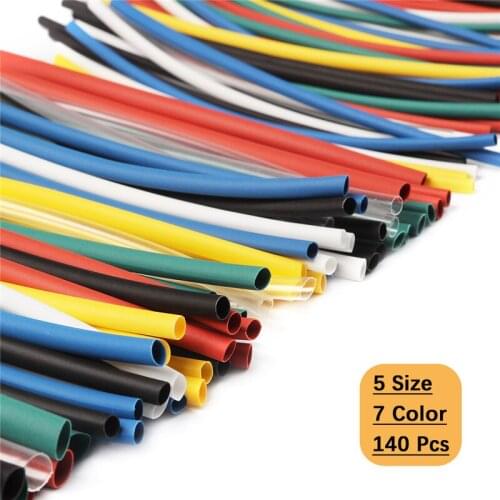 140Pcs Heat Shrink Tube Tubing Wrap Sleeve Assorted Mixed Color Tubing Sleeving Wrap Wire 5 Size Car Electrical Cable Tube Kit