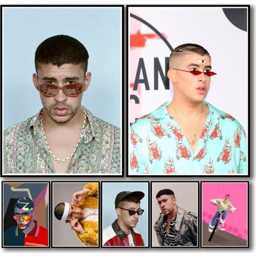 49 Designs Reggae Singer Bad Bunny Whitepaper Poster Artwork Fancy Wall Sticker for Coffee House Bar