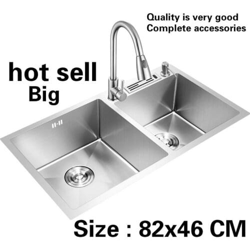 Free shipping Apartment kitchen manual sink double groove do the dishes 304 food grade stainless steel big hot sell 820x460 MM