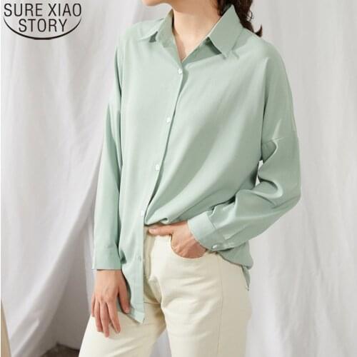 Loose Long Sleeve Elegant Women Blouses 2021 Summer Solid 6 Color Casual Lapel Casual Plus Size Oversize White Pink Tops 9862