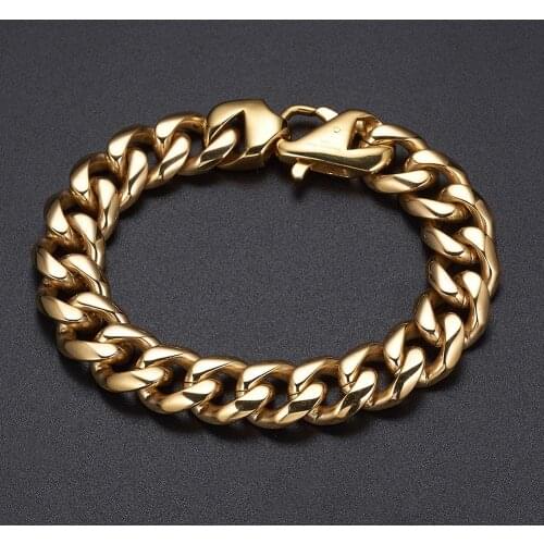 High Quality Mens/Womens Bracelet Wristband 316L Stainless Steel 15mm Wide Curb Cuban Chain Biker Jewelry 7-11inch Optional