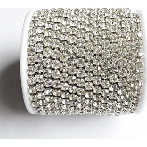 Silver base strass chain clear crystal SS6 to SS18 intensive 10yards/roll diy wedding dress accessories rhinestone chain