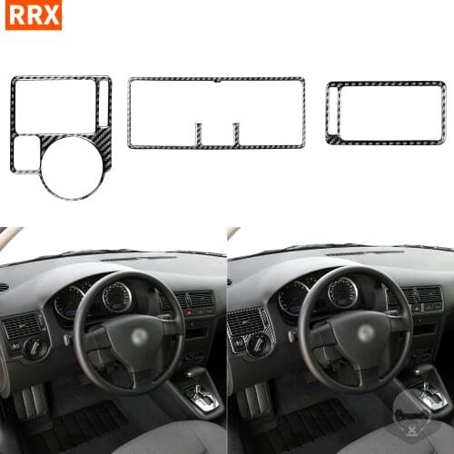 Black Carbon Fiber 3PCS Sticker Center Control Air Vent Side Outlet Frame Trim Accessorie For Volkswagen VW Golf 4 MK4 1999-2004
