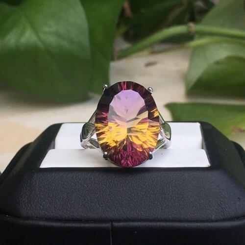 CSJ Elegant big size Ametrine quartz Ring oval12*16m cancave cut fine jewelry Wedding Engagement Bands for Women Lady Girl Gift