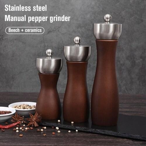 Wooden Pepper and Salt Mill 4/6/8 inch Pepper Grinder Shakers Support Adjustable Coarseness Manual Salt Mill Kitchen Tools