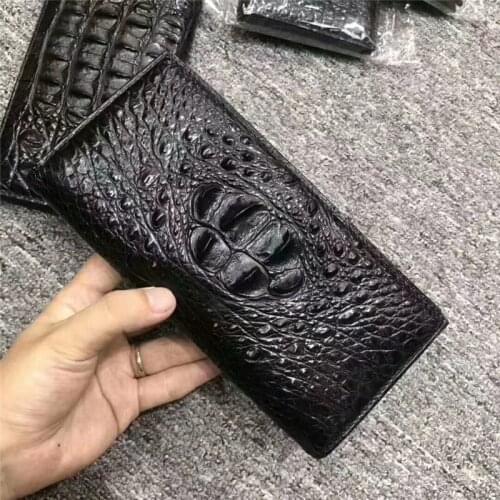 Authentic Crocodile Skin Mens Long Bifold Wallet Large Card Holders Genuine Exotic Alligator Leather Male Small Clutch Purse