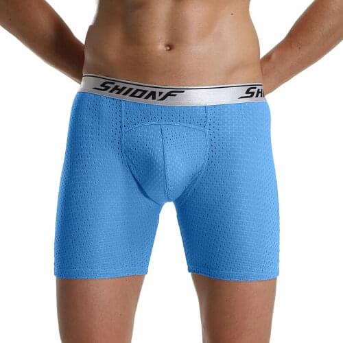 Men Long Boxer Shorts Mesh Ice Silk Breathable Underwear Slip Homme Sports Fitness Boxershort Calzoncillo Hombre Trunk Plus Size