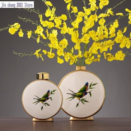 Home decor living room table ceramic vase decoration jar bird pattern American modern interior christmas decoration furnishings
