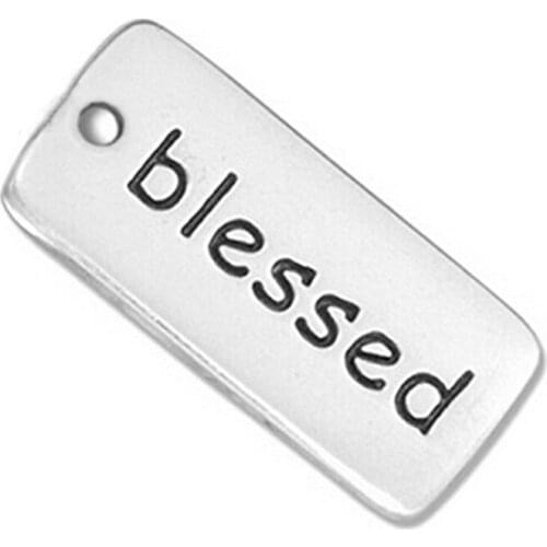 Eco friendly metal alloy two sides engraved message blessed pendant charms rectangle stamped words jewelry accessory customized