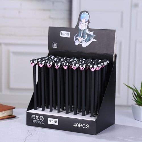 40 pcs Gel Pens Cartoon Milk Cow black colored kawaii gift gel-ink pens pens for writing Cute stationery office school supplies