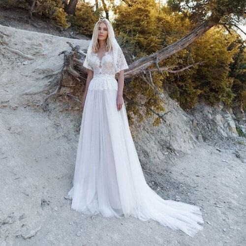 Illusion Bodice Nude Lace Sleeves Wedding Dress with Wraps/Kerchief A-line Destination Bridal Gowns