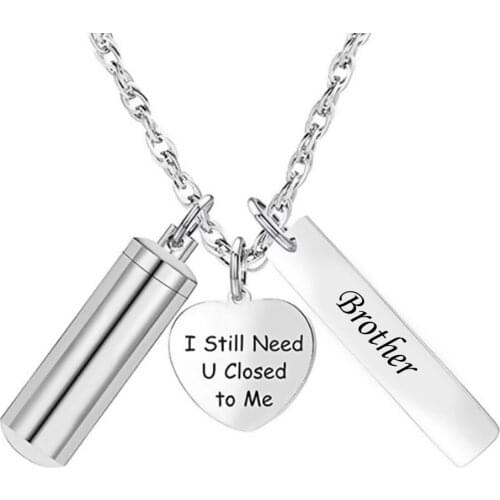 Custom Stainless Steel Cremation Jewelry Cylinder Memorial Keepsake Urn Necklaces for Ashes with Engraving Heart Pendant