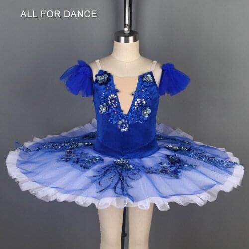 Royal blue velvet top bodice with applique ballet tutu Pre-professional ballet dance costumes pancake tutu classical ballet tutu