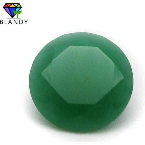 Round Green Glass Stone 3.0~15mm Round Brilliant Cut Frosted Bottom Malay Jades Color Glass Beads Loose Synthetic Gems For Sale