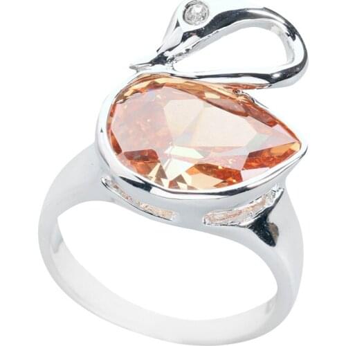Swan Brown Morganite 10*14mm Semi-precious Stone Silver Cool For Women Ring Q1870