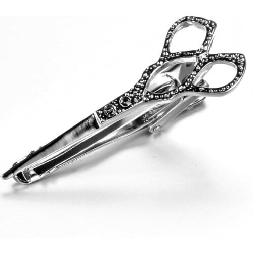 Scissor Shaped Brass Metal Tie Clip Holder Clasp Bar Pin Mens Accessories