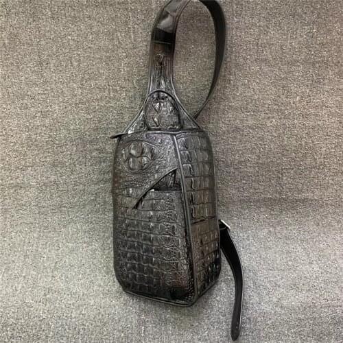 Authentic Crocodile Skin Unique Designer Men Chest Bag Small Messenger Bag Genuine Alligator Leather Male Crossbody Shoulder Bag