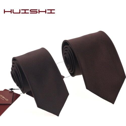 HUISHI Brand Fashion Checked & Stripe & Plaid 8cm 6cm Brown Tie For Men Suit Business Wedding Party Neckties Brown Tie Gift