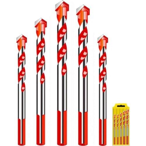 5Pcs High-speed Punching Drill Bits Set with Triangular Handle Carbide Tip for Tile Concrete Brick Glass Plastic